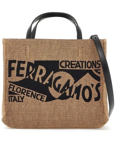 Ferragamo Logo Printed Small Tote Bag - Black