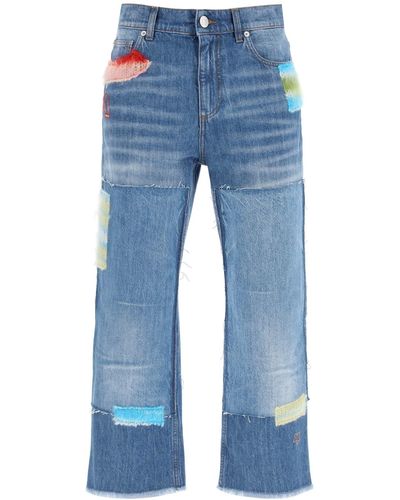 Marni Jeans Cropped Con Inserti In Mohair - Blu