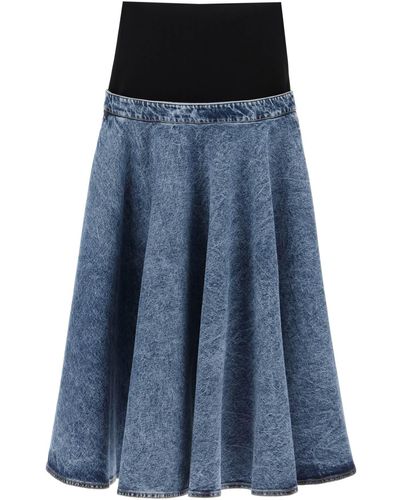 Alaïa Denim Skirt With Ruffle Hem - Blue