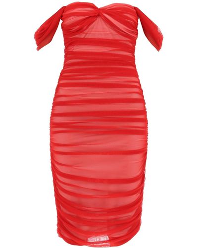 Norma Kamali Walter Draped Mesh Dress - Red