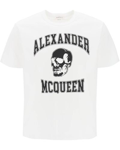 Alexander McQueen T-shirt con stampa teschio e logo varsity - Multicolore