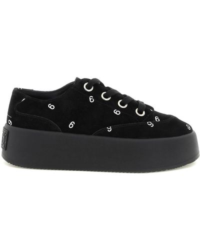 MM6 by Maison Martin Margiela Suede Leather '6' Platform Sneakers - Black