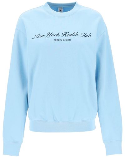 Sporty & Rich 'ny Health Club' Flocked Sweatshirt - Blue