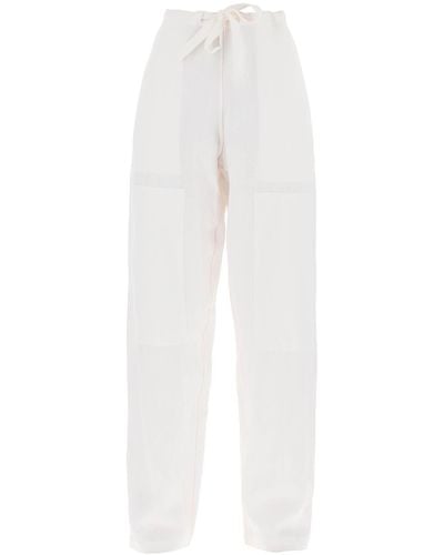 Ferragamo Work Linen Blend Pants With Patchwork - White