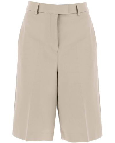 Ferragamo Cotton Gabardine Bermuda Shorts - Natural