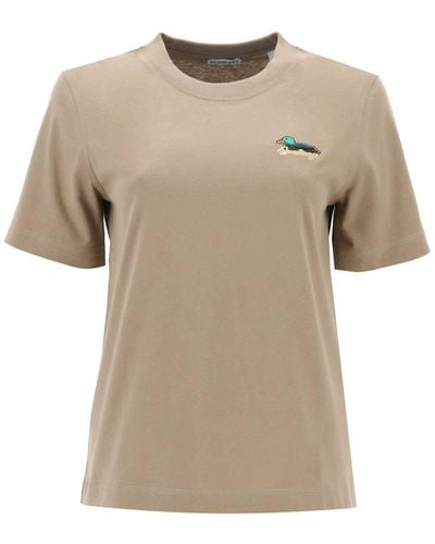 Burberry T-Shirt With Duck Detail - Natural