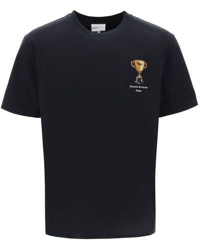 Maison Kitsuné T Shirt Con Ricamo Trophy - Nero