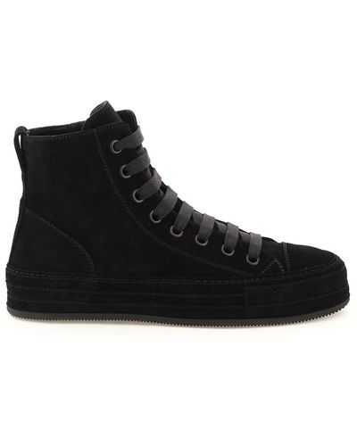 Ann Demeulemeester Raven Suede Leather Hi-top Trainers - Black