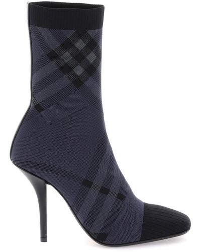 Burberry Check Knit Ankle Boots - Blue