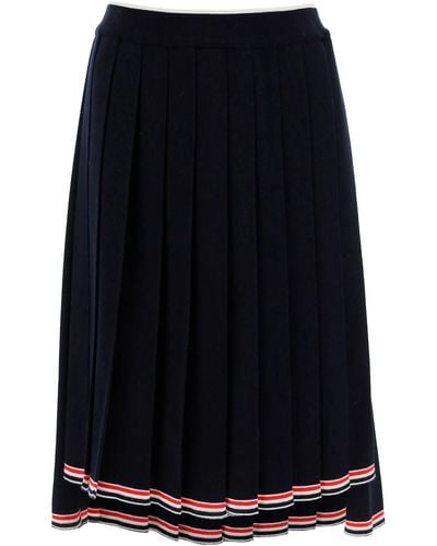 Thom Browne Knitted Pleated Midi Skirt - Blue