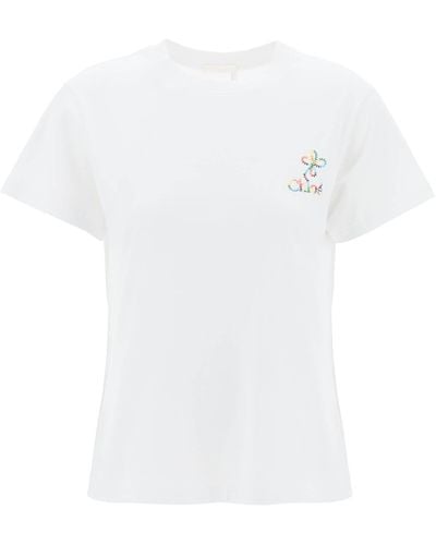 Chloé Chloe' Embroidered Logo T-Shirt With - White