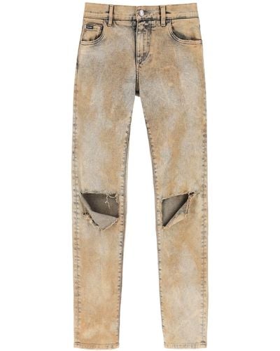 Dolce & Gabbana Skinny Jeans In Overdyed Denim - Natural