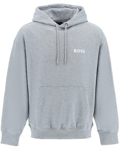 BOSS Rubberized Logo Detail Hoodie - Grey