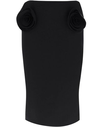 Valentino Garavani Crepe Couture Pencil Skirt With Rose Appliqués - Black