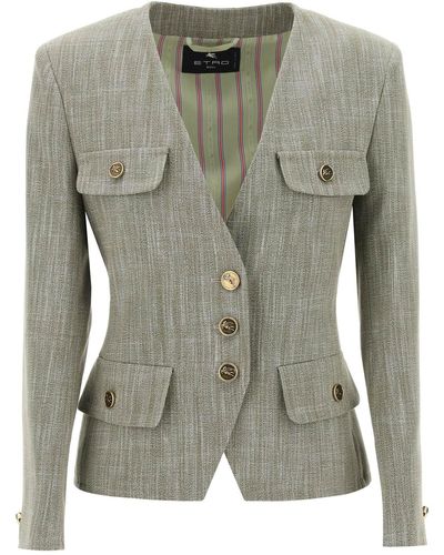 Etro Fitted Jacket With Padded Shoulders - Green