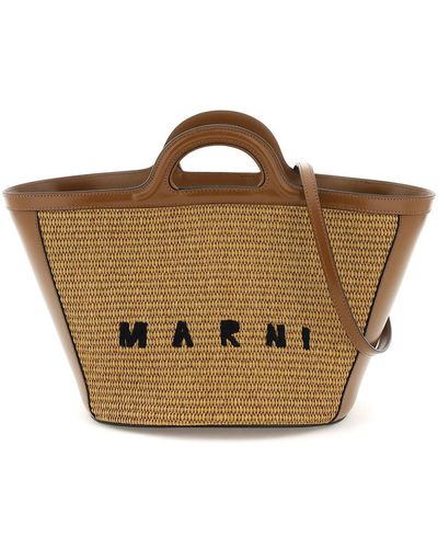 Marni Raffia And Leather Small Tropicalia Bucket Bag - Brown