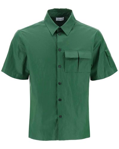 Ferragamo Camicia manica corta in lino spalmato - Verde