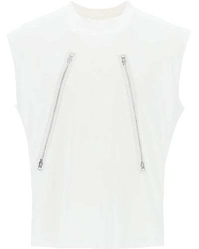 MM6 by Maison Martin Margiela T Shirt Smanicata Con Zip Stampate - Bianco