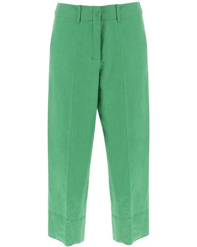 Max Mara 'rebecca' Cropped Linen Trousers - Green