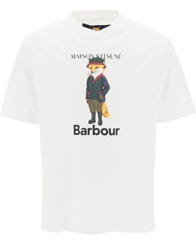 Barbour T Shirt Girocollo Fox Beaufort Maison Kitsuné - Bianco
