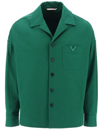 Valentino Garavani Overshirt in canvas con V Detail - Verde
