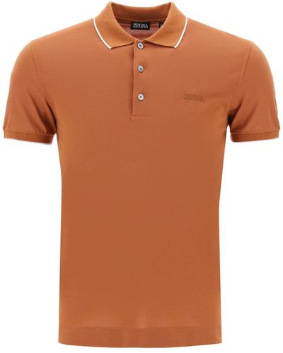 Zegna Polo Slim Fit In Cotone Stretch - Arancione