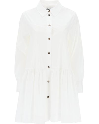 Ganni Pointed-collar organic cotton shirtdress - Bianco