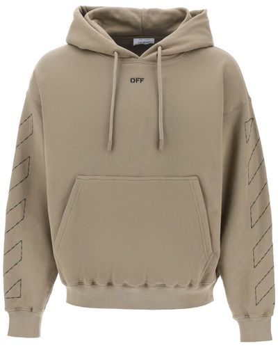 Off-White c/o Virgil Abloh Off Hoodie With Topstitched Motifs - Natural