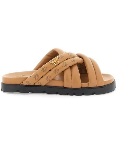 MCM Leather Monogram Sandals With - Brown