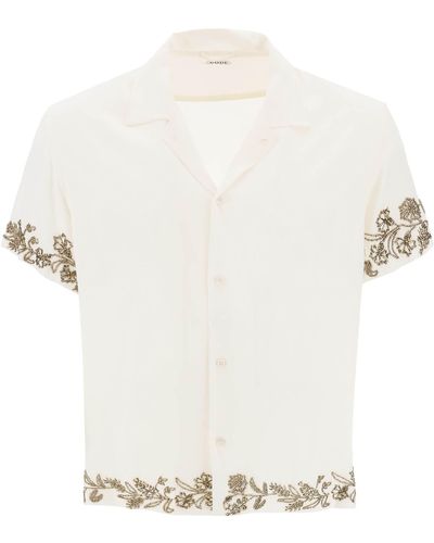Bode Camicia In Seta Con Ricami Floreali In Perline - Bianco
