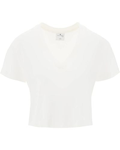 Courreges T Shirt Cropped Con Logo - Bianco