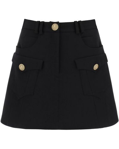 Balmain Trapeze Mini Skirt With Embossed Buttons - Black