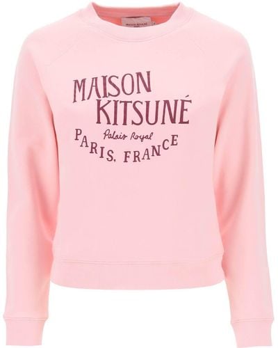 Maison Kitsuné Crew Neck Sweatshirt With Print - Pink