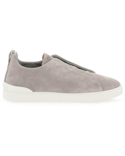 Zegna Suede Triple Stitch Sneakers - Grey