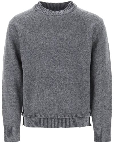 Maison Margiela Crew Neck Sweater With Elbow Patches - Grey