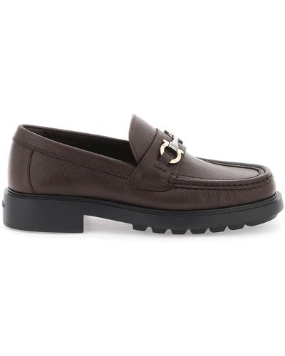 Ferragamo Embossed Leather Loafers With G - Grey