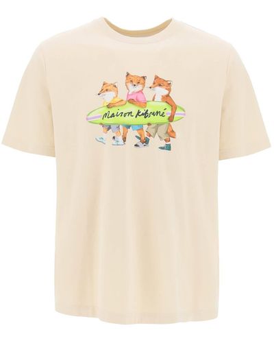 Maison Kitsuné T Shirt Comfort Fit Surfing Foxes - Neutro