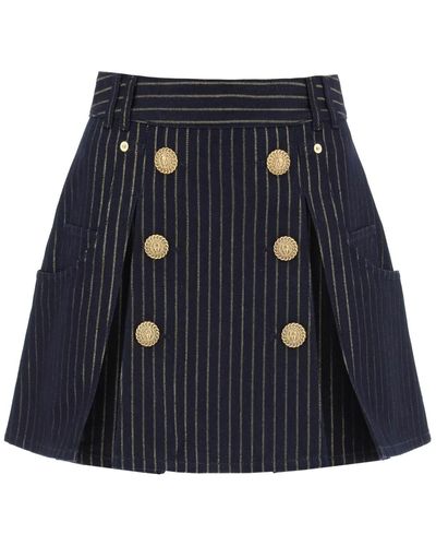 Balmain Pinstriped-denim Mini Skirt - Blue