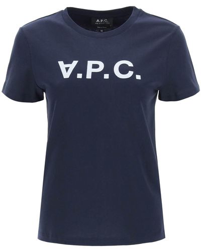 A.P.C. T-shirt With Flocked Vpc Logo - Blue
