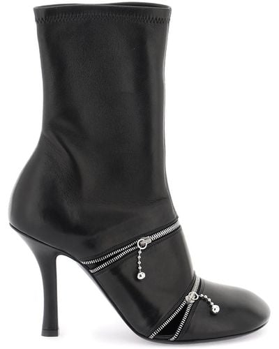 Burberry Leather Peep Ankle Boots - Black