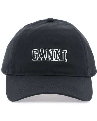 Ganni Cappello Baseball Con Logo Ricamato - Nero