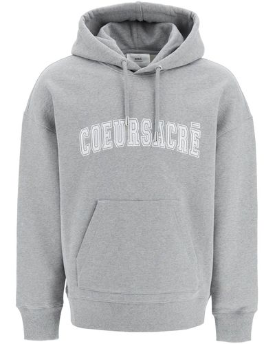 Ami Paris Hoodie With Lettering Embroidery - Gray