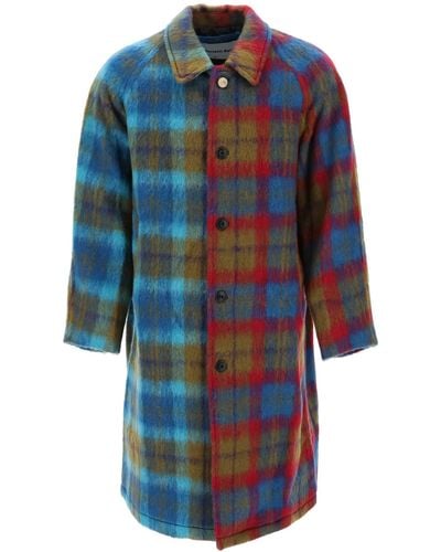 ANDERSSON BELL Harrycheck Brushed-effect Balmacaan Coat - Blue