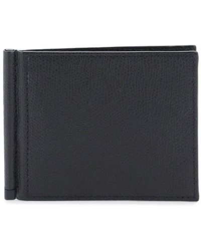 Valextra Leather Bifold Money Clip Wallet - Black