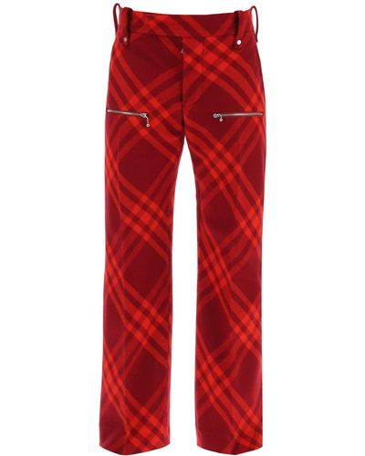 Burberry Pantaloni Check - Rosso