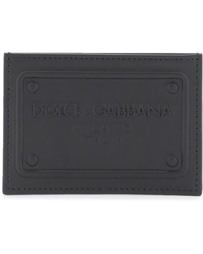 Dolce & Gabbana Embossed Logo Leather Cardholder - Grey