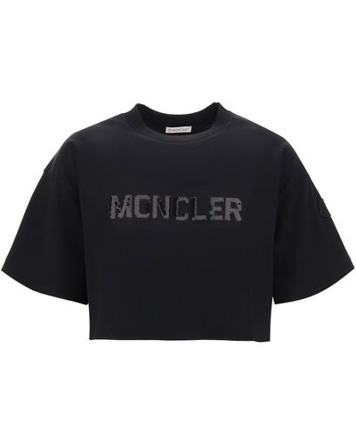Moncler T-Shirt Cropped Con Logo - Nero
