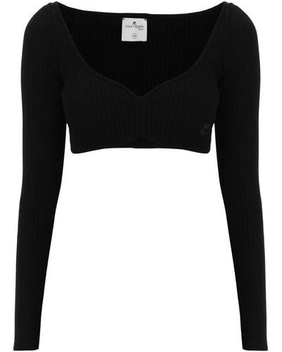 Courreges Courreges Ribbed Cropped Sweater - Black