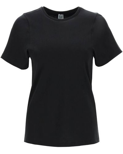 Totême Toteme Monogram-embroidered Curved T-shirt - Black