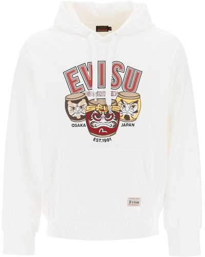 Evisu FELPA CON RICAMO E STAMPA - Bianco